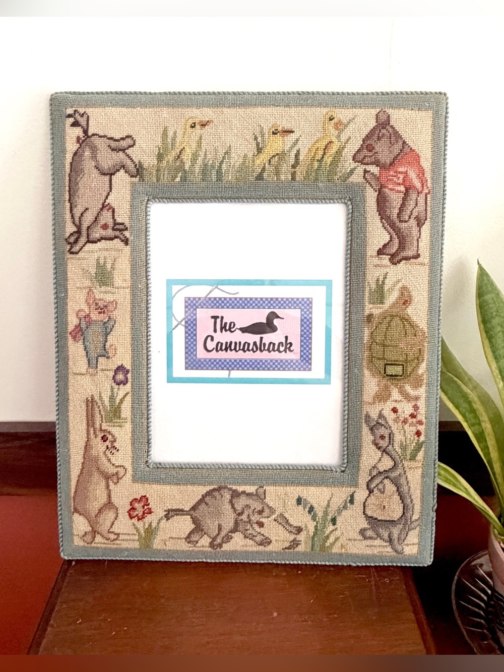 Vintage Needlepoint Picture Frame Classic Pooh & Friends Nursery Decor 7x9” Pic